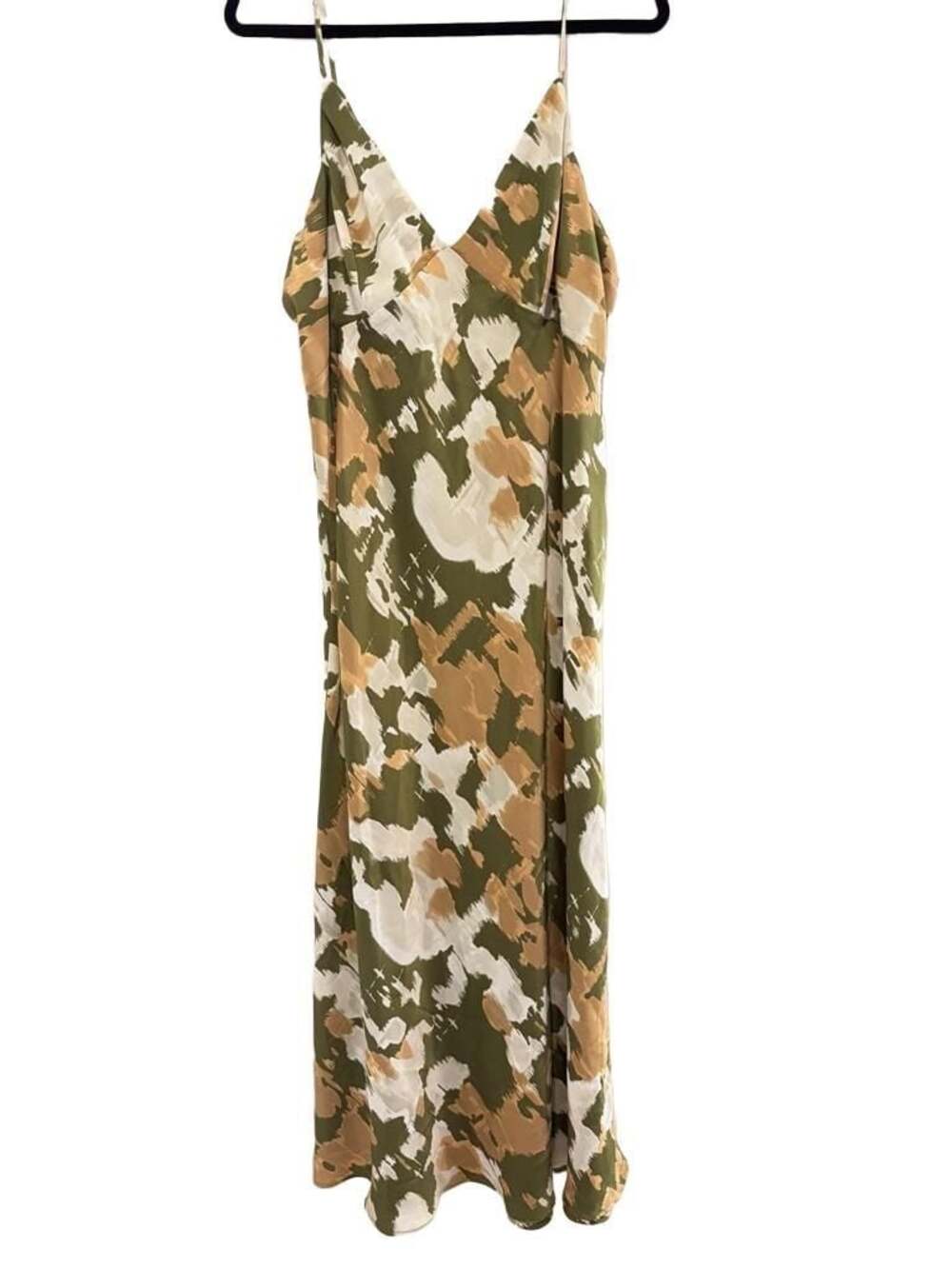 Anthropologie Metropolitan XL Abstract Print Slip Maxi Dress Olive Green Boho